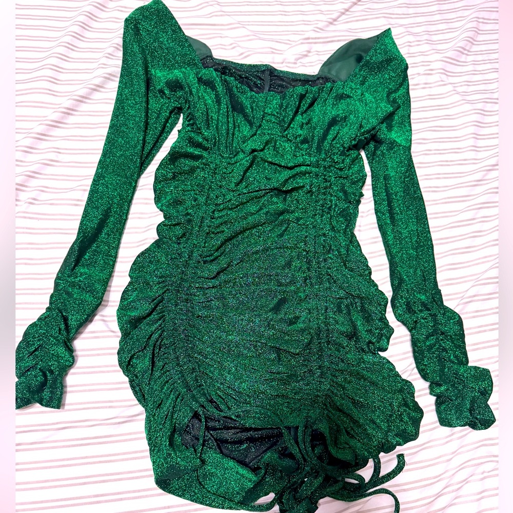 Green Glitter Long Sleeve Bodycon Dress